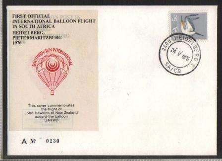 AVIATION 1976 FLIGHT COVER BALLOON FLIGHT HEILDELBURG TO PIETERMARITZBURG # A230