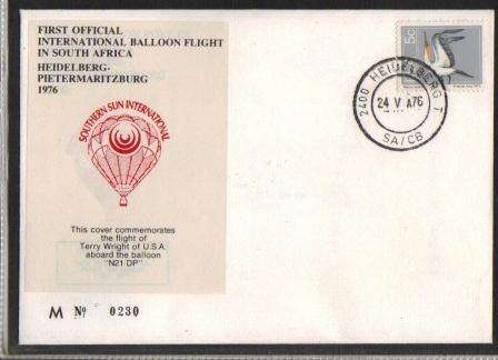 AVIATION 1976 FLIGHT COVER BALLOON FLIGHT HEILDELBURG TO PIETERMARITZBURG # M230