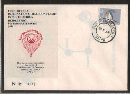 AVIATION 1976 FLIGHT COVER BALLOON FLIGHT HEILDELBURG TO PIETERMARITZBURG # N230