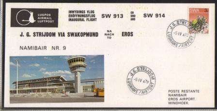 AVIATION 1979 NAMIB AIR FLIGHT CARD #9 JG STRIJDOM-SWAKOPMUND-EROS