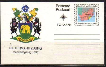 RSA INLAND POSTAGE UNUSED POSTCARD PIETERMARITZBURG # 2