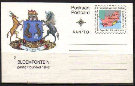 RSA INLAND POSTAGE UNUSED POSTCARD BLOEMFONTEIN # 3