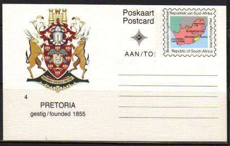 RSA INLAND POSTAGE UNUSED POSTCARD PRETORIA # 4