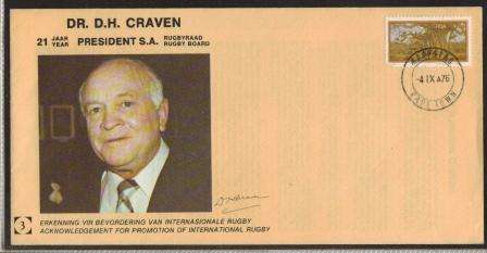 RSA 1976 DR DH CRAVEN PRESIDENT SA RUGBY BOARD COM COVER 4/9/76