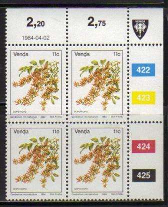 VENDA 1984 1ST DEFINITIVE 11c MNH CONTROL BLOCK 422/425