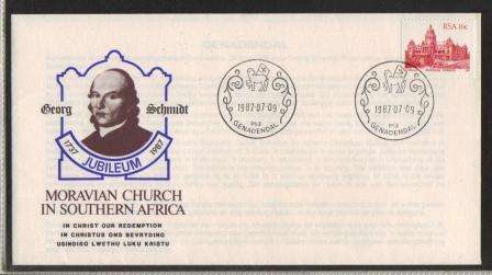 RSA 1987 COM COVER JUBILEUM MORAVIAN CHURCH IN SA