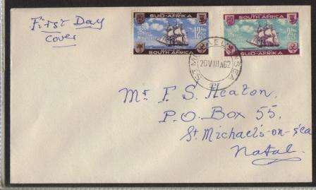 RSA 1962 1820 SETTLERS PRIVATE FDC ST MICHAELS ON SEA D/S 20/8/1962