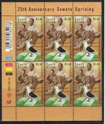 RSA 2001 SOWETO UPRISING MNH CONTROL BLOCK OF 6