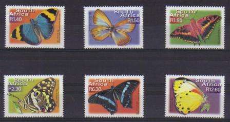 RSA 2000 BUTTERFLIES SET OF 6 MNH SINGLES WITH PERF 14 BY QUESTA