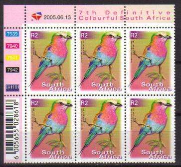 RSA 2005 7TH DEFINITIVE R2 BIRDS MNH CONTROL BLOCK 7939-7942 OF 6 DATED 2005/06/13