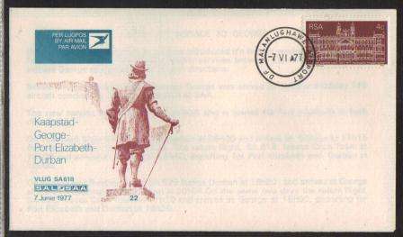 SA AIRWAYS (SAA) FLIGHT COVER # 22 - CAPE TOWN - GEORGE - PORT ELIZABETH - DURBAN