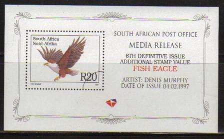 RSA 1997 6TH DEFINITIVE THREATENED FAUNA R20 FISH EAGLE MNH MEDIA RELEASE