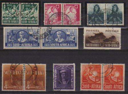UNION SA 1941/42 LARGE WARS SET OF 8 (6 USED PAIRS AND 2 USED SINGLES)