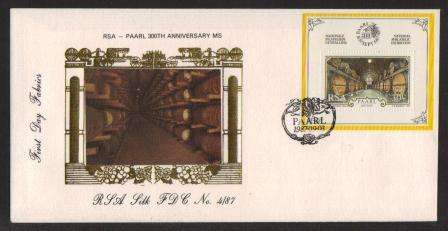 RSA 1987 300TH ANNIVERSARY PAARL M/S LIMITED EDITION SILK FDC #4/87
