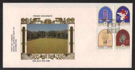 RSA 1988 FRENCH HUGUENOTS LIMITED EDITION SILK FDC #3/88