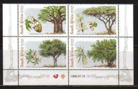 RSA 1998 INDIGENOUS TREES MNH CONTROL BLOCK OF 4