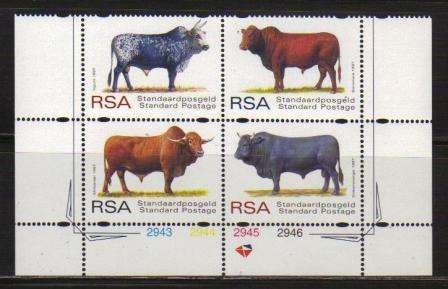 RSA 1997 INDIGENOUS CATTLE MNH CONTROL BLOCK OF 4