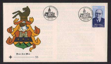 RSA 1974 DF MALAN UNADDRESSED FDC #35 WITH VARIETY CRACKED DATE STAMP
