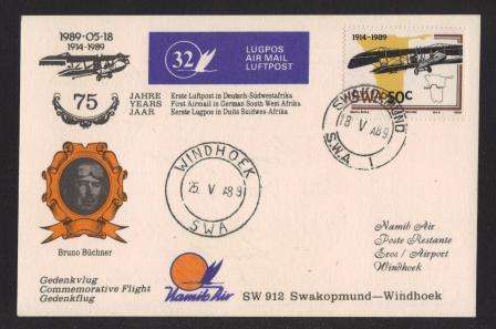 AVIATION 1989 NAMIB AIR FLIGHT CARD #32 - SWAKOPMUND - WINDHOEK