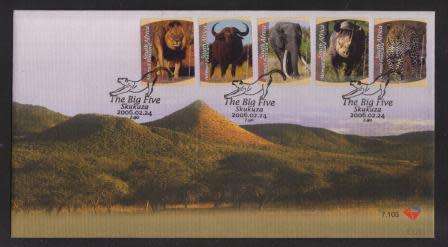 RSA 2006 THE BIG FIVE (STAMPS IMPERF BOTTOM) FDC 7.103