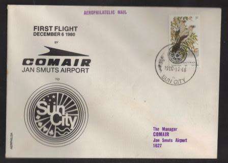AVIATION 1980 FLIGHT COVER 1ST FLIGHT COMAIR SUN CITY - JAN SMUTS