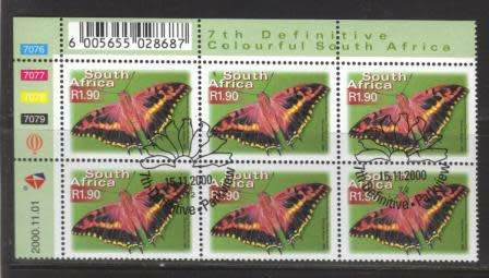 RSA 2000 7TH DEFINITIVE R1.90 BUTTERFLIES CTO CONTROL BLOCK 7076 OF 6 DATED 20001101