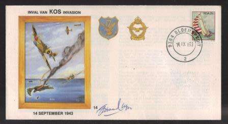 SA AIR FORCE (SAAF) FLIGHT COVER #14 - 40TH ANNIV INVASION KOS SIGNED BY ARTIST GEORGE VAN RHYN