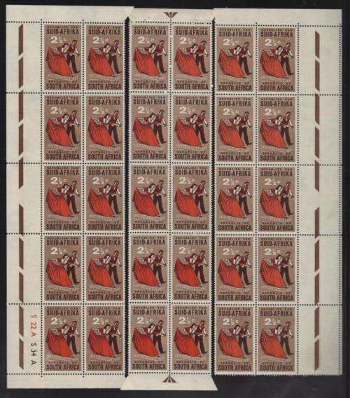 RSA 1962 VOLKSPELE 2and1/2c MINT RECONSTRUCTED SHEET OF 30 PANE A