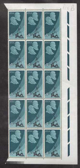 RSA 1971 10TH ANNIV RSA 4c MNH RIGHT MARGINAL BLOCK OF 15 PANE B REVERSED WATERMARK