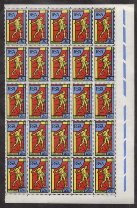 RSA 1970 BIBLE SOCIETY 2and1/2c MNH RIGHT MARGINAL BLOCK OF 25