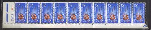 RSA 1965 ITU 2and1/2c MNH CONTROL STRIP OF 10 PANE A
