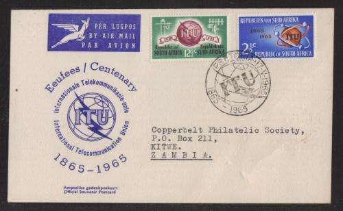 RSA 1965 ITU OFFICIAL FIRST DAY CARD 1 WITH 3 DIAMONDS ADDRESSED TO KITWE