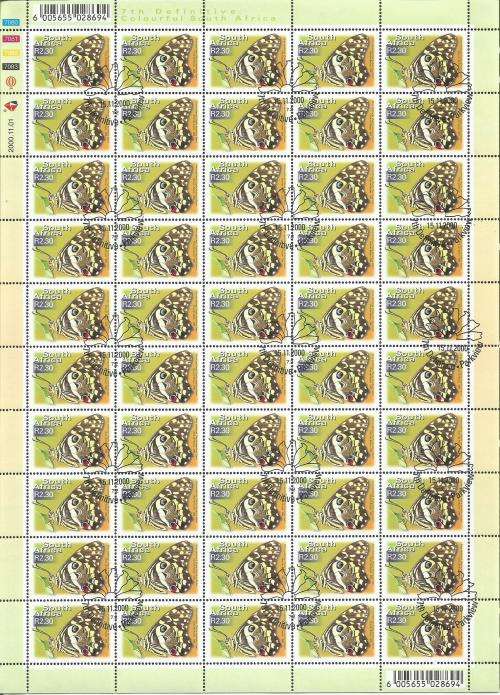 RSA 2000 7TH DEFINITIVE BUTTERFLIES R2.30 USED (CTO) FULL SHEET 7080 DATED 20001101