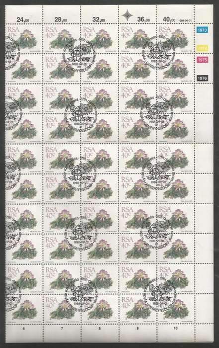 RSA 1988 5TH DEFINITIVE SUCCULENTS 40c USED (CTO) FULL SHEET OF 100 DATED 1988/09/01