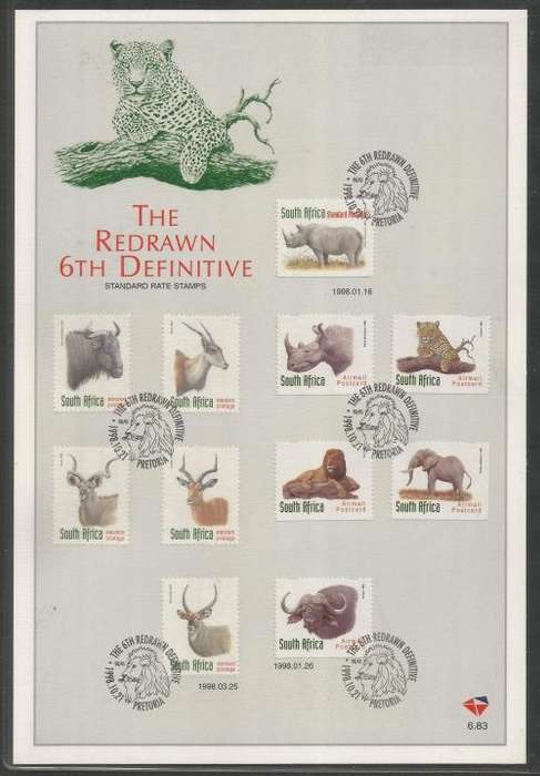 RSA 1998 REDRAWN 6TH DEFINITIVE OFFICIAL FIRST DAY CARD 6.83 IMPERF AS BELOW