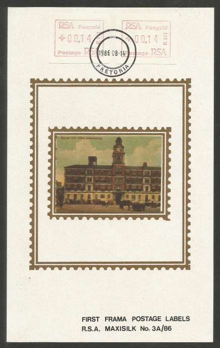 RSA 1986 1ST FRAMA LABELS PRETORIA D/S LIMITED EDITION MAXISILK CARD #3A/86