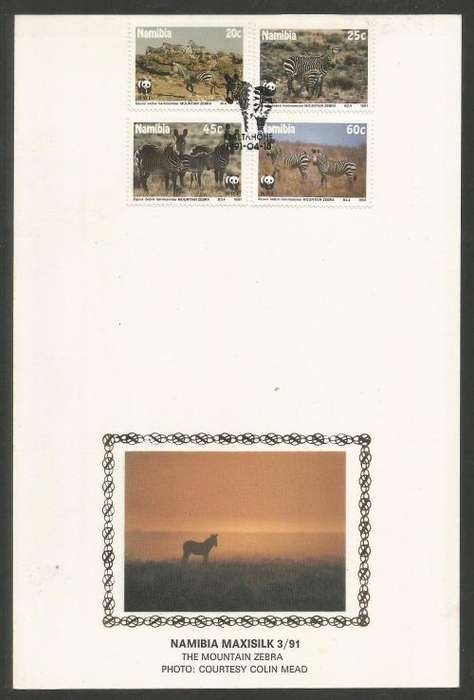 NAMIBIA 1991 MOUNTAIN ZEBRA LIMITED EDITION MAXISILK CARD # 3/91