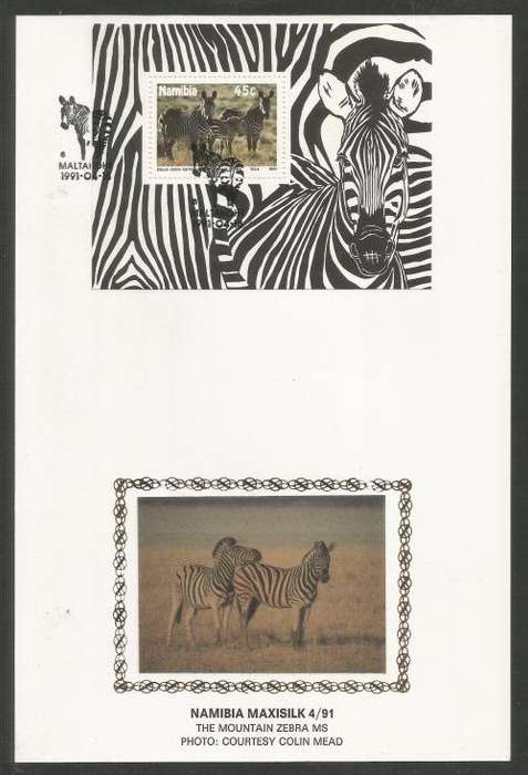 NAMIBIA 1991 MOUNTAIN ZEBRA M/S LIMITED EDITION MAXISILK CARD # 4/91