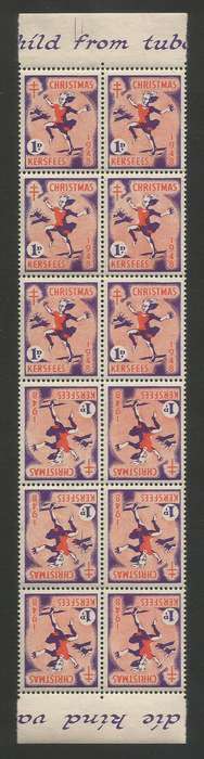 UNION SA 1948 CHRISTMAS LABELS MNH MARGINAL BLOCK OF 12 INCLUDING 2 TETE BECHE PAIRS