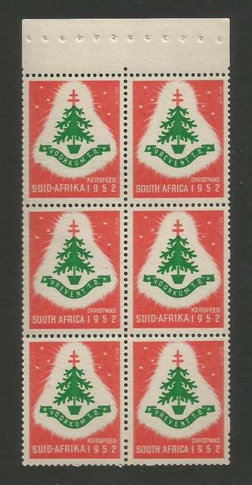 UNION SA 1952 CHRISTMAS LABELS MNH BOOKLET PANE OF 6
