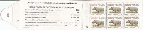 RSA 1993 RHINO BOOKLET WITH MNH LATIN COATED STAMPS FULLY PERFED FLAP 93/3 STATION 14 BY PRINTPAK