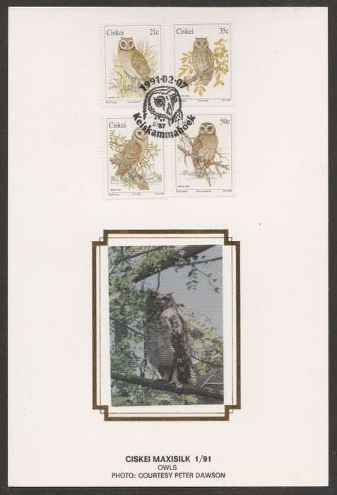 CISKEI 1991 OWLS LIMITED EDITION MAXISILK CARD # 1/91