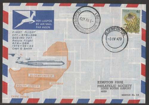 AVIATION 1979 KEMPAIR FLIGHT COVER #1.3 1ST SAA FLIGHT CT TO DBN BOEING 727