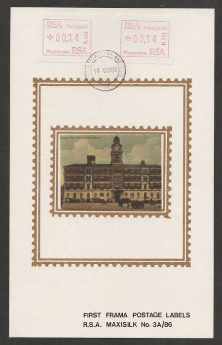 RSA 1986 1ST FRAMA LABELS JHB D/S LIMITED EDITION MAXISILK CARD # 3A/86