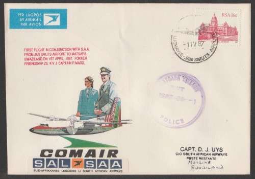 AVIATION 1987 FLIGHT COVER 1ST COMAIR FLIGHT IN CONJUCTION WITH SAA JAN SMUTS-MATSAPHA