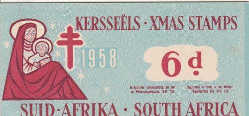 UNION SA 1958 6D CHRISTMAS LABELS BOOKLET COMPLETE WITH 1 MNH PANE