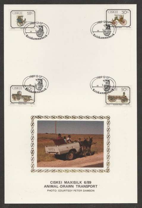 CISKEI 1989 ANIMAL DRAWN TRANSPORT LIMITED EDITION MAXISILK CARD # 6/89