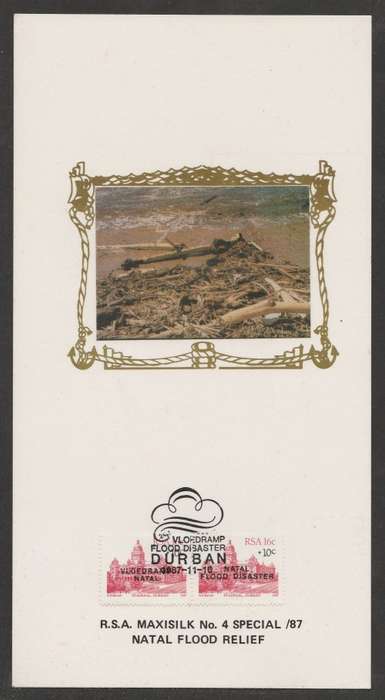 RSA 1987 NATAL FLOOD RELIEF LIMITED EDITION MAXISILK CARD # 4S/87 - WITH AFRIKAANS STAMP FIRST