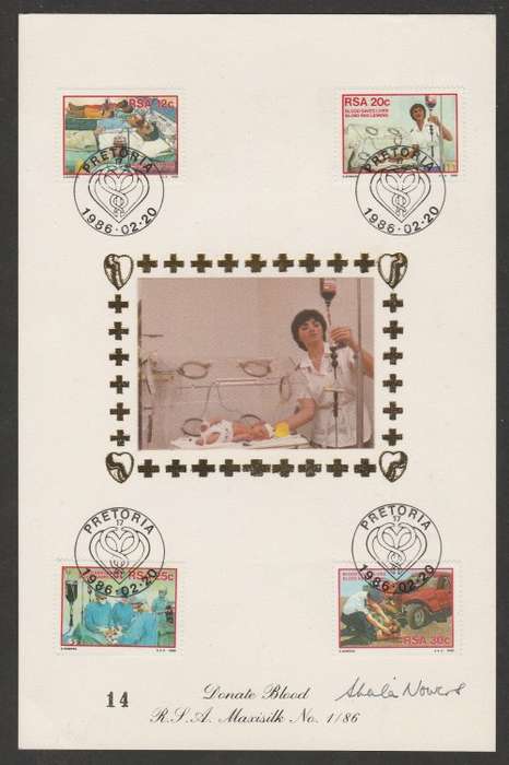 RSA 1986 DONATE BLOOD LIMITED EDITION MAXISILK CARD 1/86 SIGNED BY ARTIST SHEILA NOWERS