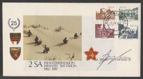 SA ARMY COM COVER #2 - 1987 25 YEARS 2 SA INFANTRY BATTALION - SIGNED IN BLACK